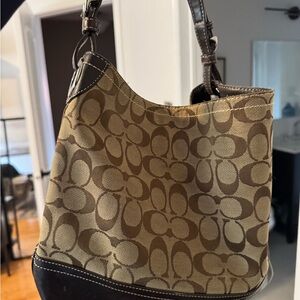 Coach Tan and Brown Signature Shoulder Bag